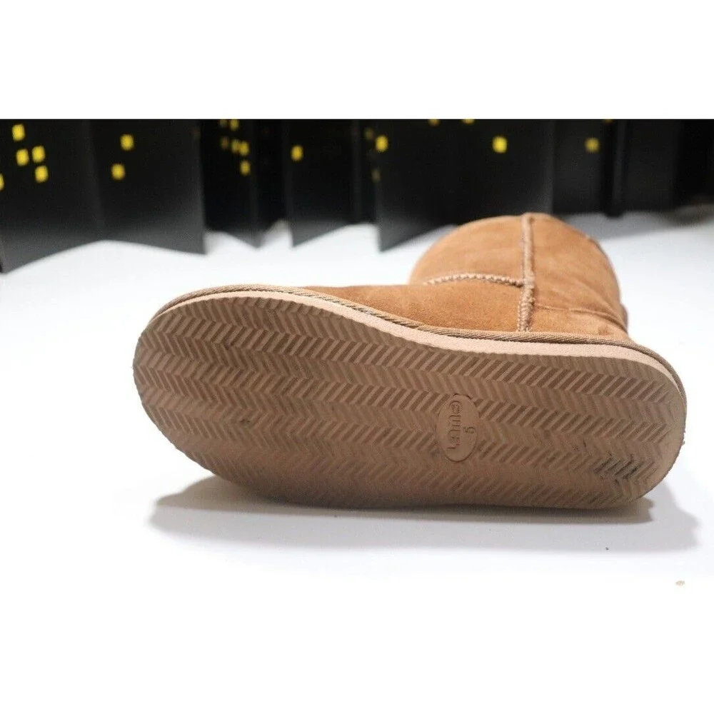 Lamo Kids Classic Boot Brown Suede Faux Fur Lining Pull On Comfort Size 5Y